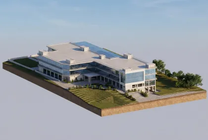 Full 3D render of the modern facility layout